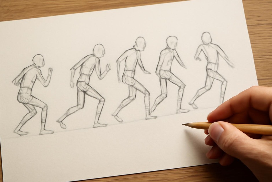 A sequence of quick gesture thumbnails showing incremental changes